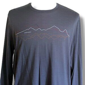 Icebreaker Mens Shirt XL Gray Long Sleeve Merino Wool Graphic Base Layer Top